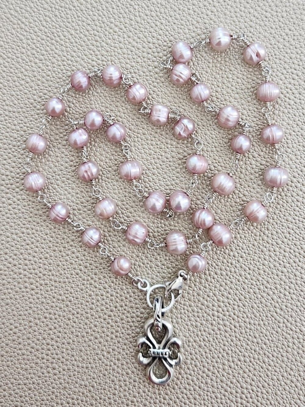 ROSE PEARL NECKLACE W/ 925 SILVER INFINITY PENDANT--16-20"